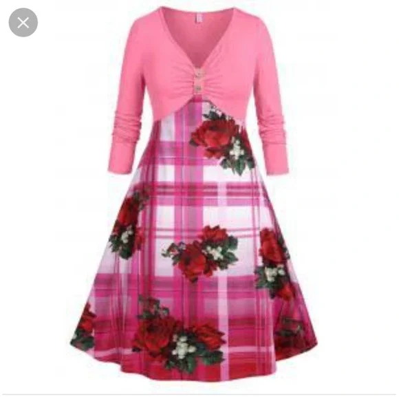 Rosegal | Dresses | Plus Size Plaid Floral Print Empire Waist Midi Dress 4x  | Poshmark